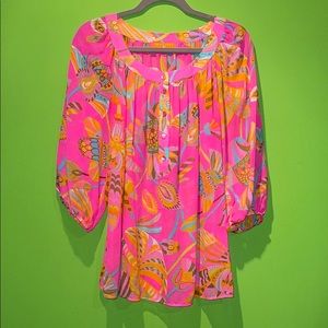Trina Turk- Pink printed sheer blouse